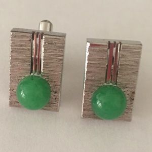 Silvertone Natural Jade Cufflinks